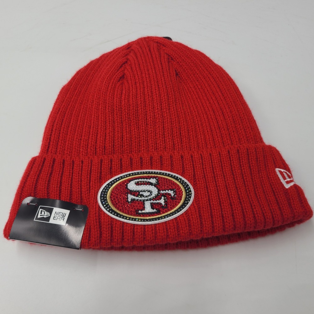 Women San Francisco 49ers Hat Beanie New Era Red NFL Rhinestone Stocking Cap